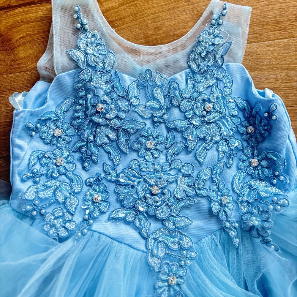 Tip Top Kids Sky Blue Floral Lace Dress